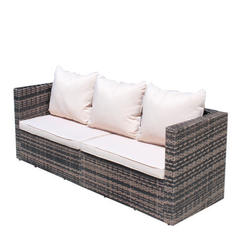 Rattan Patio Furniture Set Wicker Sofa Cushioned Sectional Furniture Set Garden Patio Sofa Set 4 Pieces, Brown